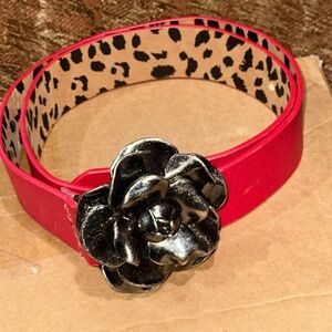 Betsey Johnson Belt Women's Medium Red Silver Floral Design